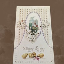 Vintage Postcard A Happy Easter Flowers Church Chicks Stamp 1914 Denver Postmark - £7.43 GBP