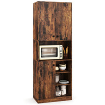 Kitchen Pantry Storage Cabinet with Microwave Stand and Open Shelves-Rustic Brow - $242.08 CAD