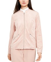 Alfani Pink Soft Vegan Suede Bomber Jacket Women&#39;s Large L - £99.91 GBP