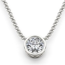 1.50CT Lab-Created Moissanite Bezel Set Solitaire Pendant Necklace in 925 Silver - £57.56 GBP