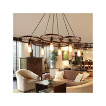 Rustic 6 Bulb Wagon Wheel Chandelier Distressed Bronze Finish Home Business - £98.71 GBP