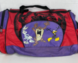 Vintage Looney Tunes 16&quot; Duffle Gym Bag, Red Purple - Bugs Bunny  Taz Da... - £18.30 GBP