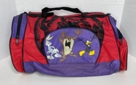 Vintage Looney Tunes 16&quot; Duffle Gym Bag, Red Purple - Bugs Bunny  Taz Da... - £18.29 GBP