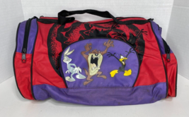 Vintage Looney Tunes 16&quot; Duffle Gym Bag, Red Purple - Bugs Bunny  Taz Da... - $22.95