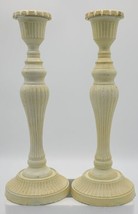 Matching Primitive Candlestick holders Antique White Heavy 12&quot; Set of 2 ... - $19.95