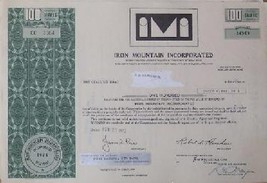 Iron Mountain Inc. Stock Certificate - 1972 - Old Rare Scripophilly Bond - £63.90 GBP