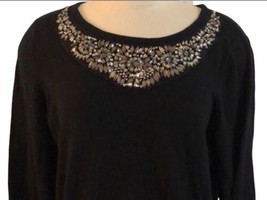 Roz &amp; Ali black rhinestone diamond sweater Women’s  Size L Large - $14.10