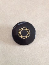 Vintage Mid Century Art Deco Black Plastic Goldtone Shank Single Button 2.75cm - £7.97 GBP