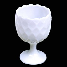 Honeycomb Quilted Milk Glass 16 oz Water Wine Goblet Compote Pedestal Fo... - $12.86