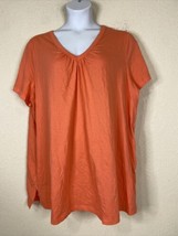 Woman Within Plus Size 2X (26/28) Coral V-neck T-shirt Short Sleeve Cotton - £11.22 GBP