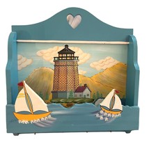 Wood Key Hanger Letter Rack Shelf Lighthouse Sailboat Hand painted 11&quot; x... - $26.18