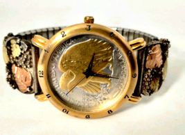 Half Dollar Quartz Watch Brittania Gold &amp; Silver Tone Fancy Leaf Stretch... - $39.59