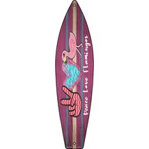 Peace Love Flamingo Novelty Mini Metal Surfboard Sign - £13.33 GBP