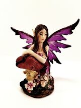 Purple Fairy Pixie Resting by a Mushroom / Purple Winged Fantasy Figurine - $27.72