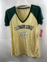 Colosseum Women Colorado State V-neck T-Shirt-Yellow/Dark Green, Large - $30.55