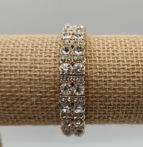 Gold Toned Clear Rhinestone Two Row Stretch Bracelet - £11.40 GBP