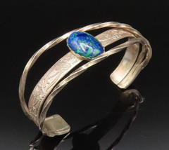 925 Silver - Vintage Floral Detail Overlapping Chrysocolla Cuff Bracelet... - $118.74