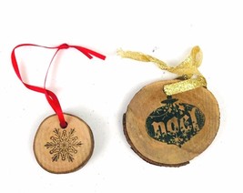 2 Pc Round Wood Slice Circles Noel Snowflake Ornament 1.5&quot; &amp; 2.5&quot; Green ... - $4.94