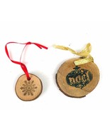 2 Pc Round Wood Slice Circles Noel Snowflake Ornament 1.5&quot; &amp; 2.5&quot; Green ... - £3.87 GBP