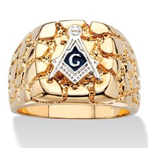PalmBeach Jewelry Men&#39;s Nugget-Style Gold-Plated Masonic Insignia Ring - £28.62 GBP