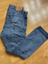 Levis 504 Denim Jeans Men 38x34 Regular Straight Blue Distressed Cotton - $14.85