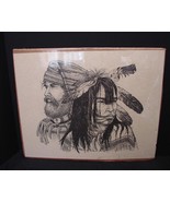 Native American  and Frontiersman Print by B. Curnock Signed and Dated-H... - $19.00