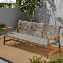 Home Marcia Outdoor Wood Sofa, Wicker, 75.50 X 31.00 X 31.50, Gray, Natu... - $10,175.98 MXN