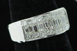 Custom 18K White Gold Invisible Set Baguette &amp; Princess Cut Diamond Band (5 1/4) - £1,542.14 GBP