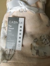 CASABA 2/2 HAND/TIP TOWEL SET PALE PINK WITH DOGGIES  100% COT NWT BEAUT... - $46.06