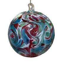 Hand Blown Art Glass Ornament Raspberry Blue Swirl Friendship Witch Ball... - £26.93 GBP