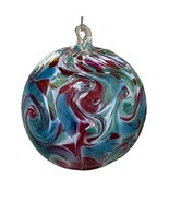 Hand Blown Art Glass Ornament Raspberry Blue Swirl Friendship Witch Ball... - £26.66 GBP