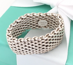 Size 10 Tiffany &amp; Co Somerset Ring Mesh Weave Mens Unisex in Sterling Silver - £337.83 GBP