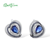 Silver Earrings For Women Authentic 925 Sterling Silver Heart Shimmering Blue CZ - £56.88 GBP