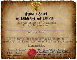 Harry Potter Hogwarts School Certificate Of Graduation Prop/Replica - $3.05