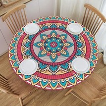 Fatttycy Round Table Cloth Indian Mandala Flower Tablecloth Elastic Edge Fitt Ho - £37.54 GBP