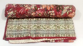 INDACORIFY Beautiful Jaal Flower Printed Kantha Quilt Hand Block Cotton Blanket  - £63.92 GBP