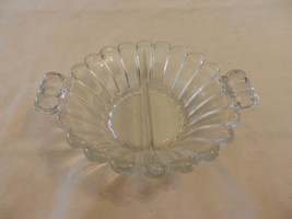 Vintage Glass Divided Relish Bowl with Handles, scalloped edges - £39.96 GBP