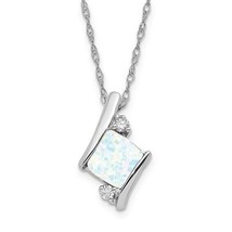 10kw Created Opal and Diamond Pendent Necklace Gemstone Birthstone - £180.90 GBP