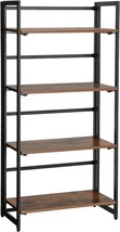 Vasagle Industrial Bookshelf, Folding Bookcase, 4-Tier Ladder Shelf, Wood Look - £61.55 GBP