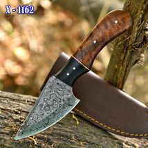 Handmade Rain Damascus Hunting Knife Outdoor Skinner Fix Blade Wood Resi... - $23.72
