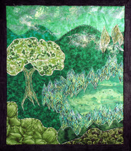 Green Grow the Rushes, O!: Quilted Art Wall Hanging in greens - $435.00