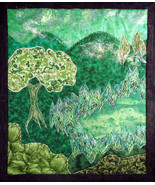 Green Grow the Rushes, O!: Quilted Art Wall Hanging in greens - $435.00
