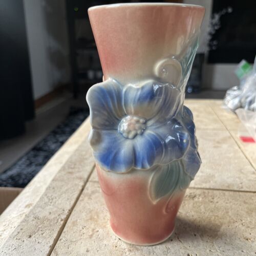 Vintage Royal Copley Floral Pink and Blue Pottery 7" Vase Item image 2