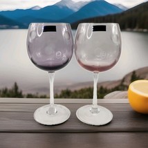 Waterford Crystal POLKA DOT Balloon Wine Glasses Purple &amp; Pink LOT Set 2 - $38.02