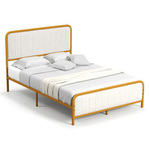 Upholstered Gold Platform Bed Frame with Velvet Headboard-Full Size - Co... - $256.97