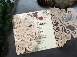 50pcs Pearl Incarnadine Laser Cut Wedding Invitations,Pearl Birthday Inv... - $59.20