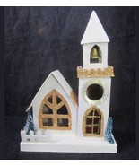Vintage Mica Putz Church Steeple ornament With Bell 10.5&quot; Cardboard Hous... - £21.80 GBP