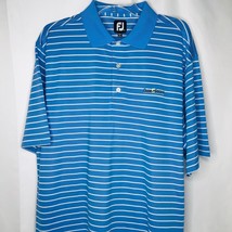 FootJoy FJ Golf Polo Shirt Size Large Blue White Striped SS Logo Mens - £15.52 GBP