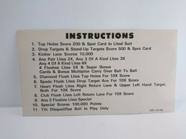 Hot Hand Pinball Machine Original Instructions Card 1979 Double Sided 12B-112-24 - £10.04 GBP