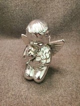 Ceramic Silver Angel Cherub Angelic Child Kneeling Praying Religious Figurine - £8.30 GBP